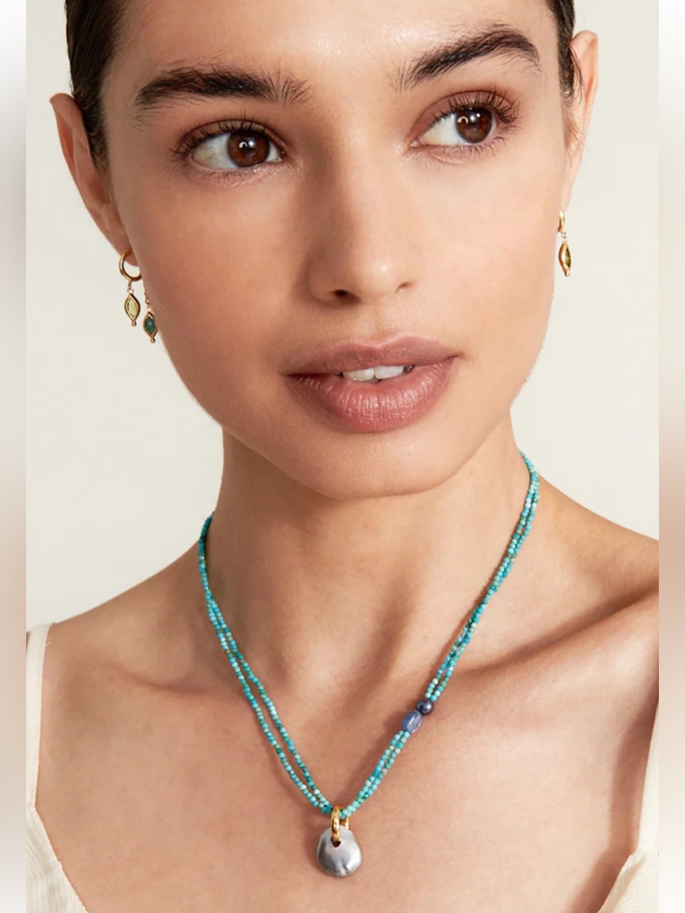 Chan Luu NEW $195 Ibiza Turquoise/Pearl/Kyanite Mix Necklace 18K GP ~GORGEOUS! 🌺